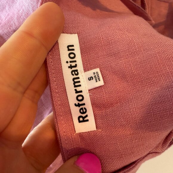 Reformation Pink Linen Double Tie Strap Mini sz S - Picture 4 of 5